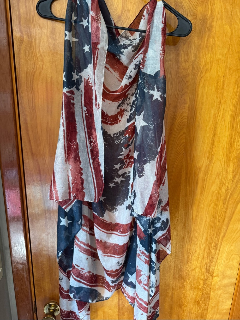 Maurices Red White and Blue Flag Print Draped Kimono